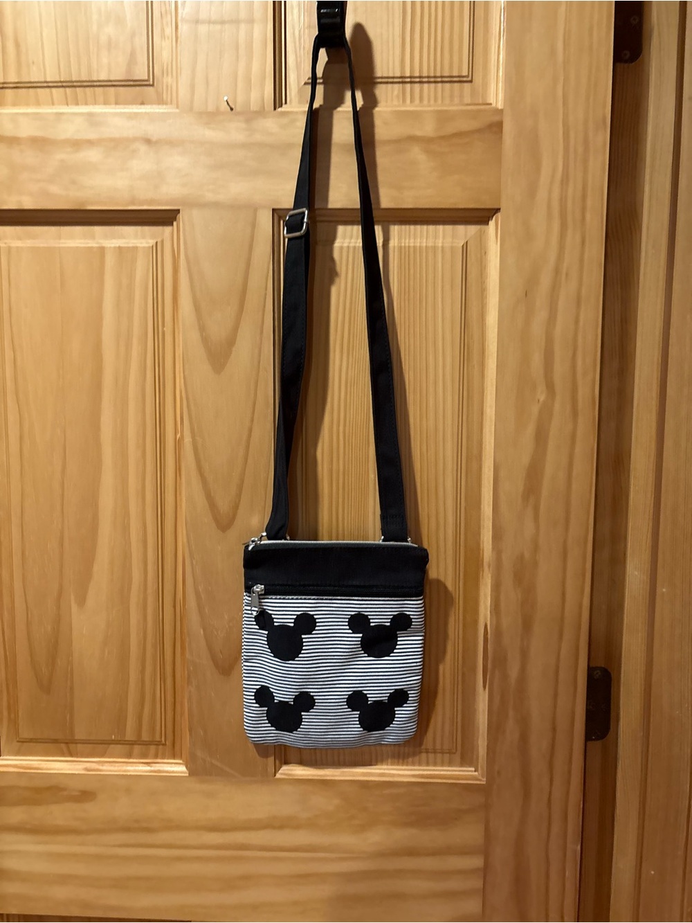 Authentic Disney Parks Mickey Mouse Black & White Striped Crossbody Bag - Picture 2 of 15
